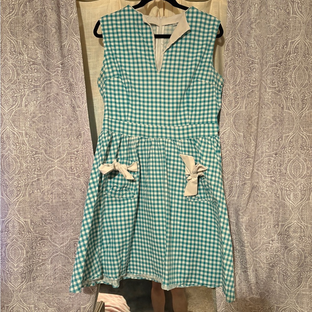 Vintage Repro Teal Gingham Dress 2X